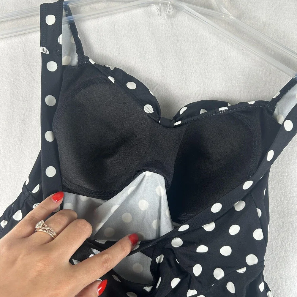 Motherhood Maternity Tankini Top Womens Small Black Polka Dot Swim Crossback